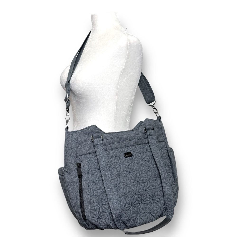 Lug Scuttle Crossbody Tote Bag Starburst Quilted Heather Gray